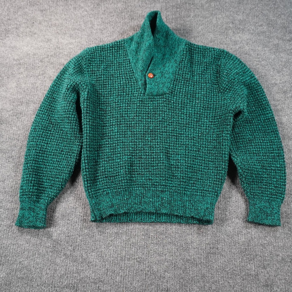 Vintage American Eagle Sweater Mens Medium Green Wool Blend Shawl Collar USA
